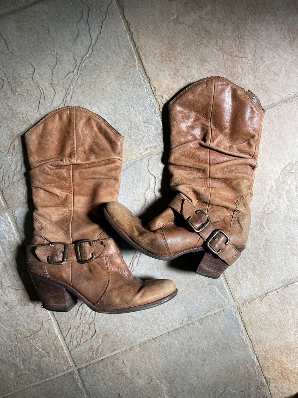 Coconuts by Matisse Tan Buckle Mid-Calf Leather Cowboy Boots